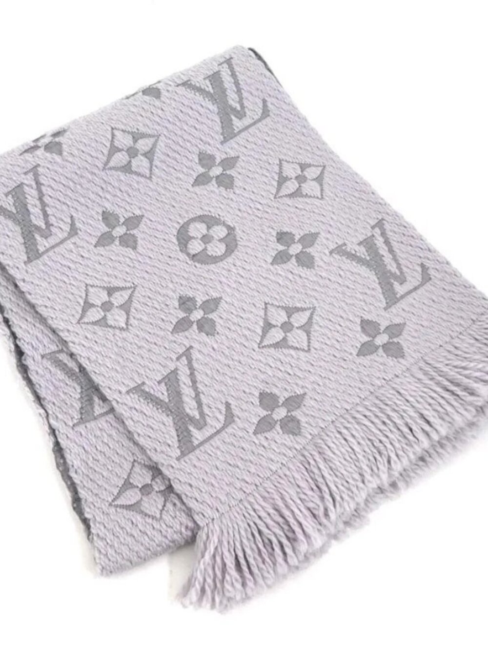 LOUIS VUITTON Echarpe Logomania Muffler Scarf Gray Wool/Silk